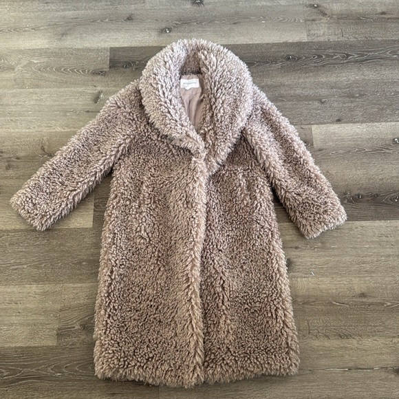 BCBGENERATION HAZE FAUX FUR SNAP BUTTON SHAWL COLLAR TEDDY COAT W/POCKETS, XS - Picture 3 of 7